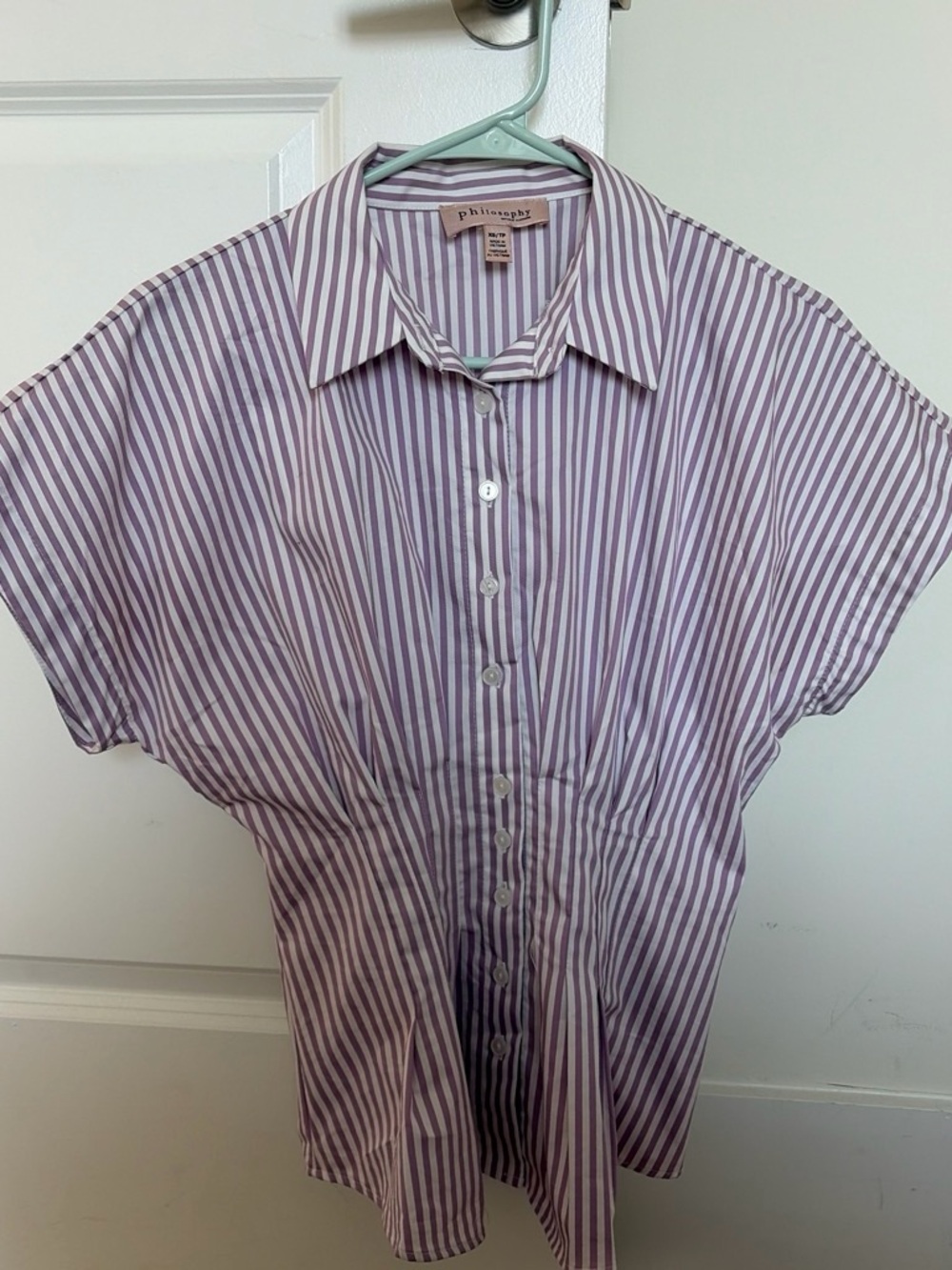 Philosophy Lavender and White Vertical Stripe Button-Down Shirt